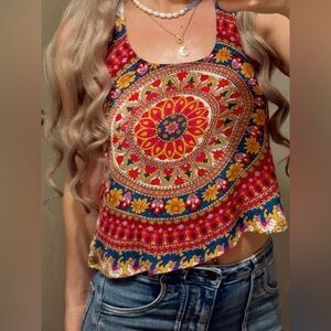 Billabong Floral Halter Top in Mustard, Pink & Blue